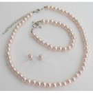 NS1428 Blush Pink Pearl Necklace Earrings Braceket Wedding Bridesmaid Jewelry