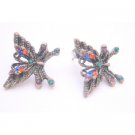 UER452  Multicolored Crystals Black Oxidized Butterfly Pierced Earrings