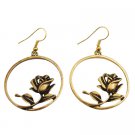 UER465 Gold Metal Dangle Earrings w/ Artistically Rose Designed Earrings