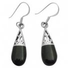 SER028 Onyx Inlaid Sterling Silver 925 Stylish Onyx Teardrop Earrings