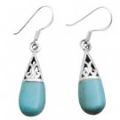 SER059 Silver 92.5 Sterling Inlay Turquoise Earrings Beautiful Green Teardrop
