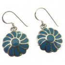 SER007  Turquoise Flower Earrings 925 Silver Flower Turquoise Inlay Earringsf