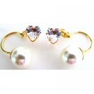 UER761 Gorgeouse Beautiful CZ Heart Ivory Pearl Ear Jacket Earrlngs Valentine Holiday Gift
