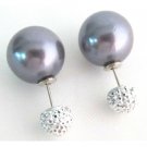 UER739 Gorgeous Gift Wedding Gray Pearl Front Back Stud Earrings