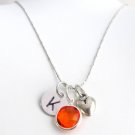 Puffy Heart Initial Birthstone Necklace, Personalized Gift for Teens Girls