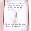 Personalized Pearl Necklace Initial  Heart Charm, Bridesmaid Necklace