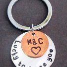 Lucky to Have You Handstamped Disc W/Penny Coin Keychain,Couples Key Chain,Anniversary Gift