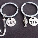 Fish & Hook Key Chain Set,Husband Wife,Girlfriend Boyfriend,Couples Jewelry gift