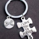 I Love You to Pieces KeyChain W/Pinky Promise Charm,Puzzle Piece Couples Keyring