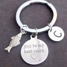 Best friend,You Are My Best Catch Fishing Key Chain W/Initial,Lovers,Sister Gift