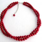 Red Pearl Twisted Necklace Two Strand Christmas Holiday Gift Bridesmaid Necklace
