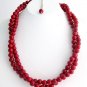 Red Pearl Twisted Necklace Two Strand Christmas Holiday Gift Bridesmaid Necklace