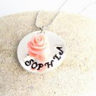 Personalized Flower Girl Handstamped Name Necklace with beautiful flower pendant