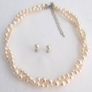 Wedding Jewelry set Twisted Double Strand Swarovski Pearls Necklace Stud Earring