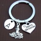 Personalized Christmas Keychain with Initial Candle Charm Christmas gift for her