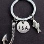 Fish Hook Keychain with Couples Two Initials Keychain, Anniversary Gift