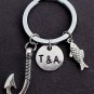 Fish Hook Keychain with Couples Two Initials Keychain, Anniversary Gift
