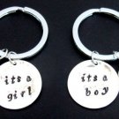Its a Boy Its a Girl New Baby Keychain Handstamped Its a boy its a girl Keyring