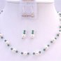 Clover Green Crystals White Pearls Swarovski Handcrafted Necklace Set