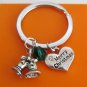 Christmas Keychain Jingle Bell Merry Christmas Charm w/Swarovski Emerald Crystal