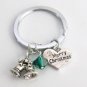 Christmas Keychain Jingle Bell Merry Christmas Charm w/Swarovski Emerald Crystal