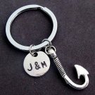 Fish Hook Keychain,Couples Initials Key Chain,Couples Key Ring,Boyfriend Keyring