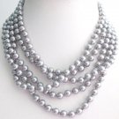 Hand Knotted Silver Gray Long Neckalce 100 Inches Multi Strand Gray Necklace