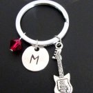Guitar Keychain,Musician Key ring,Initial Personalized Birthstone Key Chain