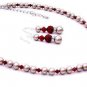 Platinum Champagne Pearls w/ Coral Red Crystals Party / Wedding jewelry set