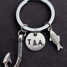Fish Hook Keychain,Couples Two Initials Keychain,Anniversary Gift,Boyfriend Gift
