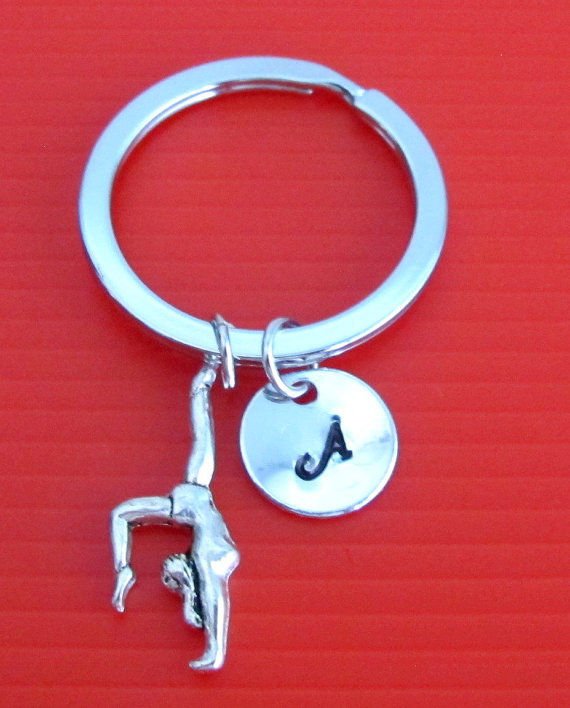 Gymnast Keychain,Gymnast Key Ring,Gym Team Gift, Exercise Initial Keychain