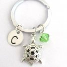 Turtle Keychain with birthstone initial Key Ring Personalized Tuurtle Key Chain
