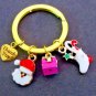 Christmas Charms Gold Keychain,Santa Clause,Sock,3D gift box,heart charm Keyring