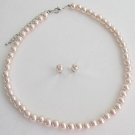 Pale Pink Lite Pink Blush Pink Pearl Necklace Stud Earrings Set