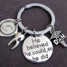 Dental Hygienist Key Chain,Hand Stamped He Believed He Could so He did Key Chain