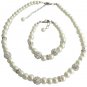 Pearl Necklace Bracelet Pave Ball Rhinestones Jewelry Off White Pearl Set
