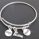 Be Positive Adjustable Expandable Bangle Bracelet, Hope Faith Charm Bracelet