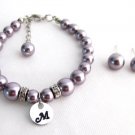 Child Initial Baptism Flower Girl Swarovski Pearl Initial Bracelet Stud Earrings