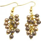 Swarovski Bronze & Brown Pearls Wedding Earrings 22k Gold Plated Hook