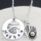 Personalized Baseball Necklace Hand stamped baseball mitt Player Name Necklace