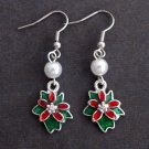Christmas earrings,Christmas flower earrings,red and green dangle earrings