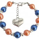 Daughter Charm Bracelet Special Daughter Gift Orange Blue Pearls