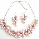 Soft Pink Pearl Chunky Beaded Necklace with Earring Bridal Gift Party Wear Set