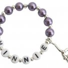 Gymnastics Charm Name Bracelet Dark Purple Pearls Bracelet