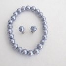 Lavender Pearl Jewelry Stretchable Bracelet Earrings Wedding Set