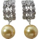 Perfect Bridal Earrings Yellow Pearl with Rhinestones Diamante Wedding Earrings