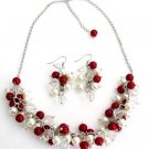 Red And White Cluster Necklace Set Christmas, Mother,Sister,Girl Friend Gift