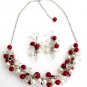 Red And White Cluster Necklace Set Christmas, Mother,Sister,Girl Friend Gift