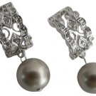 Wedding Pearl Drop Earrings in Platinum Champagne Diamante Bridal Earrings