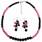 Black Fuchsia Cluster Earrings Necklace Fashionable Bright Wedding Jewelry